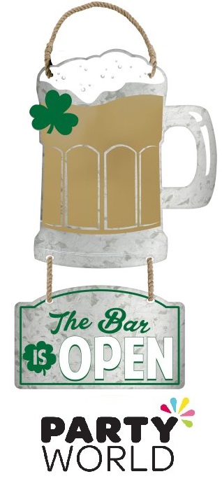 St Patrick's Day The Bar Is OPEN Hanging Metal Sign