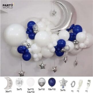 silver and navy moon and stars balloons