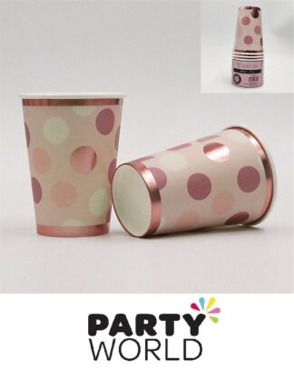 Pink And Rose Gold Foil Dots 9oz Paper Cups (12)