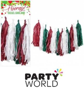 Red, White And Green Tassel Garland (2.5m)