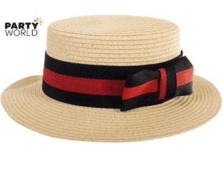 boater hat black & red ribbon