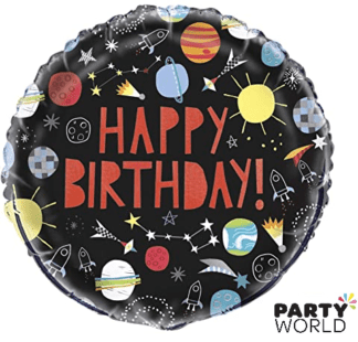 space themed happy birthday foil balloon