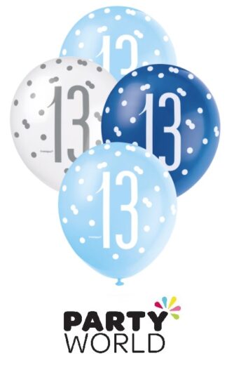 13th Blue & White Latex Balloons (6)