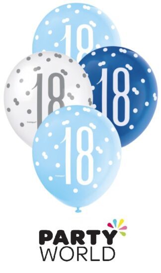 18th Blue & White Latex Balloons (6)