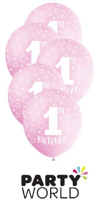 1st Birthday Lovely Pink Latex Balloons (6)