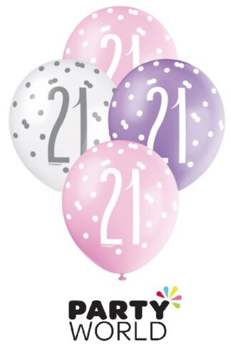 21st Pink, Purple & White Latex Balloons (6)