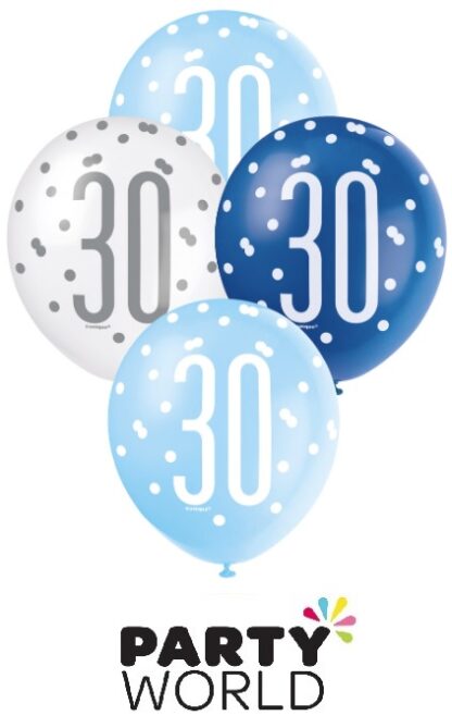 30th Blue & White Latex Balloons (6)30th Blue & White Latex Balloons (6)
