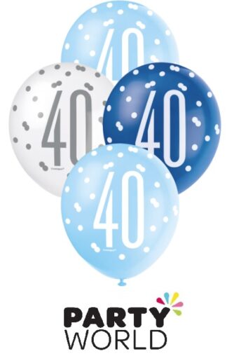 40th Blue & White Latex Balloons