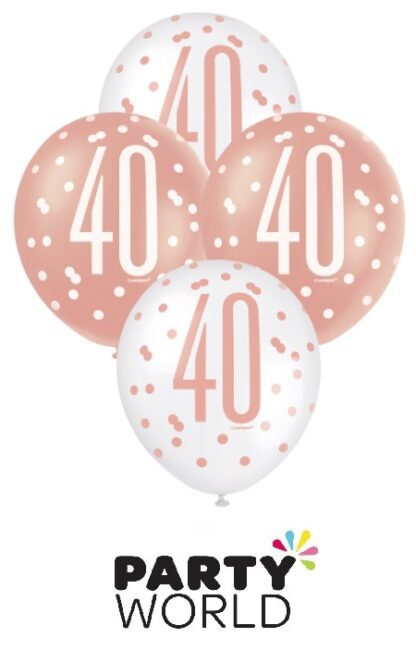 40th Rose Gold & White Latex Balloons (6)