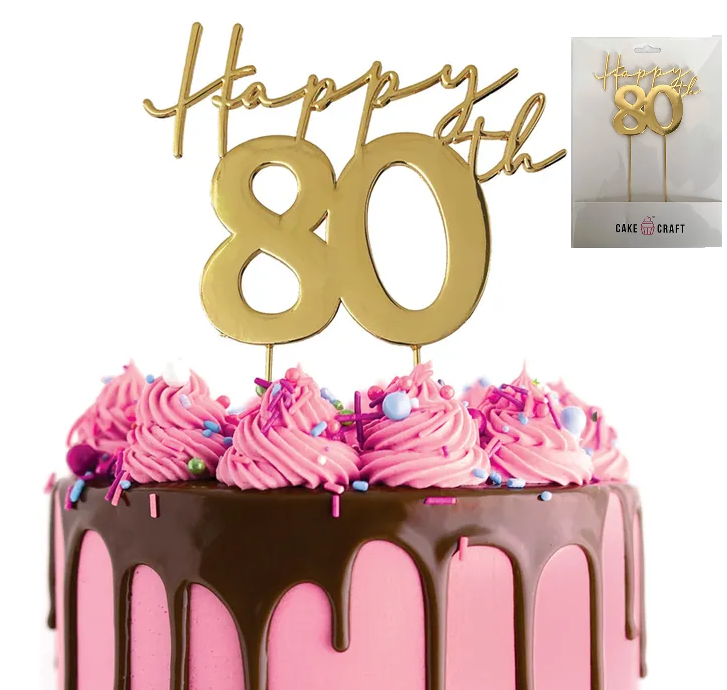 Happy 80th Metal Cake Topper Gold