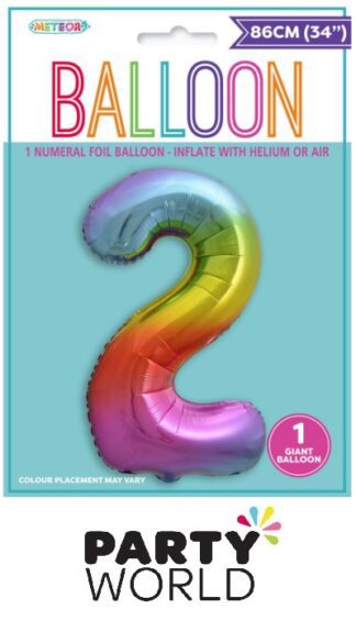 Giant Party Rainbow Foil Balloon Number - 2