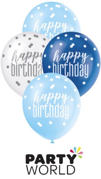 Happy Birthday Blue & White Latex Balloons (6)