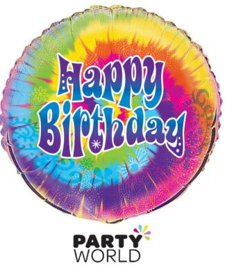 Happy Birthday Tie Dye Party Round Foil Balloon