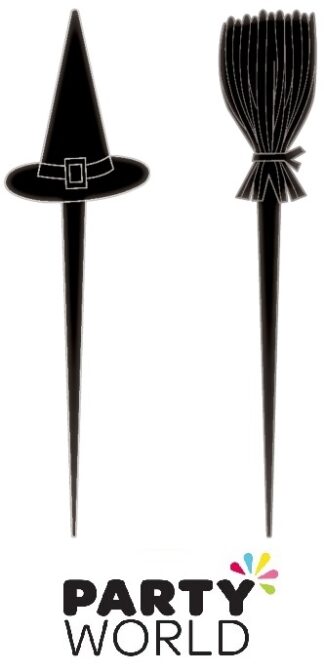 Mini Witches Broom And Hat Picks (10pk)