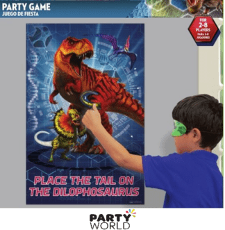 dinosaur jurassic word party game stick the tail on dino