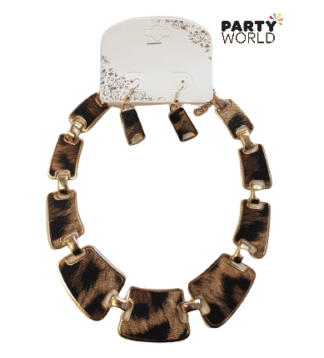 leopard print necklace and earring jungle costume accessory set