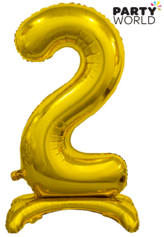 self standing foil number balloon 2 two gold
