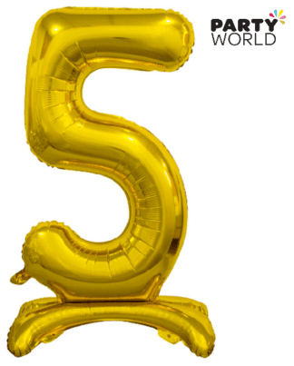 self standing foil number balloon 5 five gold