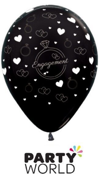 Black Metallic Hearts And Rings Engagement Latex Balloons (6)