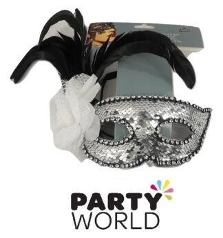 Silver Sequins And Black Masquerade Mask