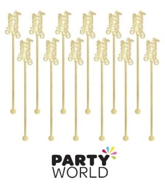 Happy Birthday Party Gold Drink Stirrers (12)
