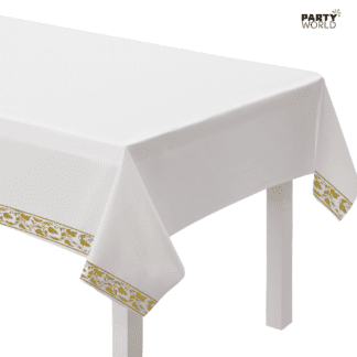 WHITE GOLD PAPER LINEN TABLECOVER