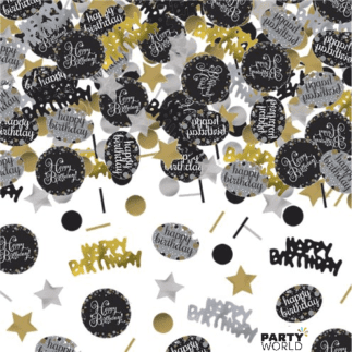 happy birthday confetti gold silver black