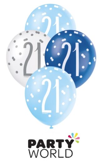 21st Birthday Blue And White Assorted Latex Balloons (5)