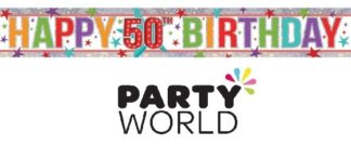 50th Birthday Multicoloured Holographic Foil Banner 2.7m