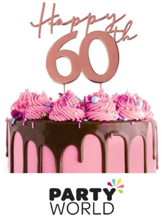 60th Birthday Party Rose Gold Metal Cake Topper