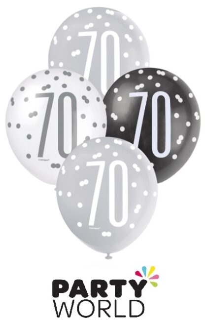 70th Birthday Black Silver And White Latex Balloons (6)