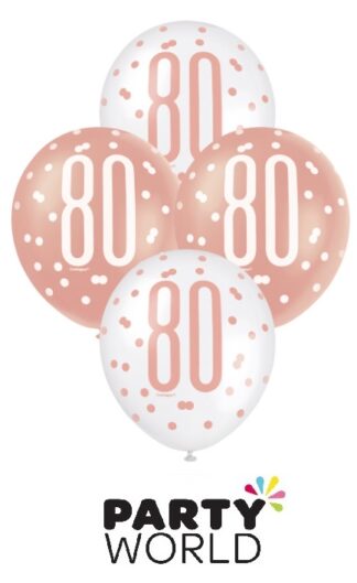 80th Birthday White & Rose Gold Latex Balloons (6)