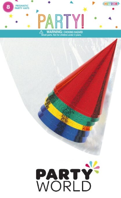 Foil Party Prismatic Cone Hats Assorted Colours (8)