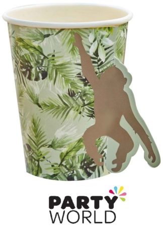 Jungle Animals Party Leaf Paper Cups With Pop Out Monkeys (8pcs)