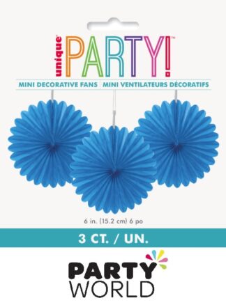 Mini Blue Paper Tissue Party Fans (3)