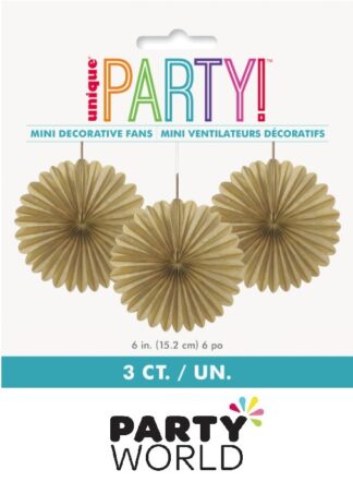 Mini Tissue Paper Party Fans - Gold (3)