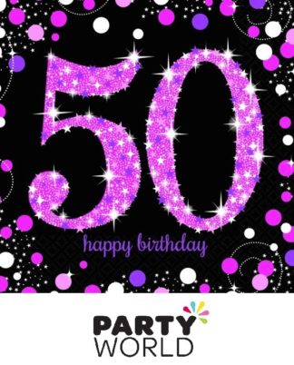 Pink Sparkling Celebration Happy 50th Birthday Luncheon Napkins (16)