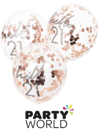 21st Rose Gold Confetti Filled Hello 21 Latex Balloons (5)