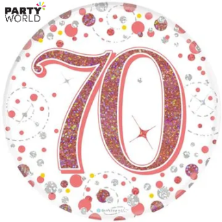70th rose gold birthday badge