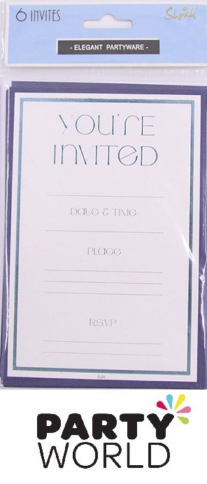 Black, Blue And White Party Invitations (6pk)
