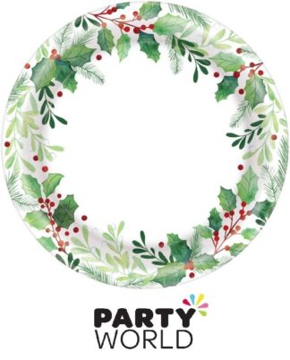 Christmas Traditional Holly Round Paper Plates 7inch (40pk)