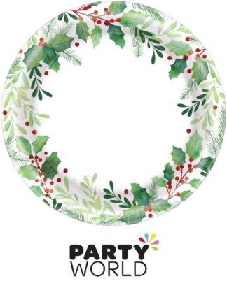 Christmas Traditional Holly Round Paper Plates 9inch (40pk)