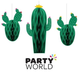 Fiesta Party Cactus Honeycomb Decorations (3pcs)