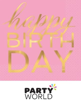 Happy Birthday Gold Foil Stamp Pink Luncheon Napkins (16)