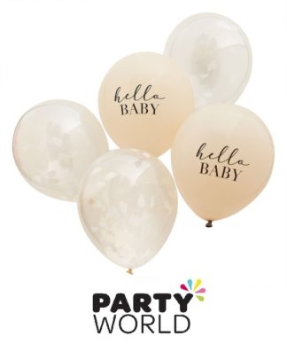 Hello Baby Latex Balloon Bundle Hello Baby & Confetti Clouds (5)