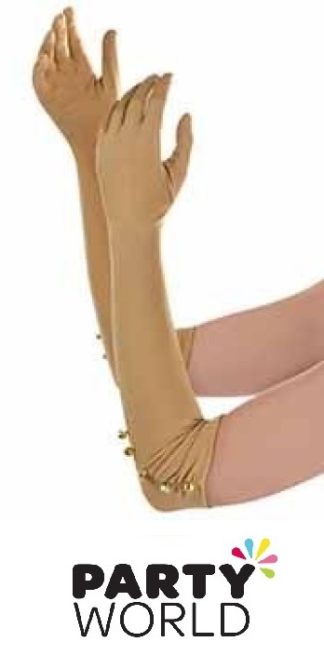 Long Flapper Champagne Coloured Party Gloves