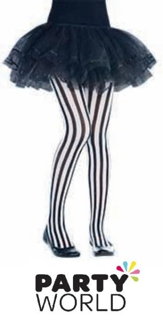 Pirate Party Vertical Striped Tights Black And White Child Size