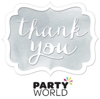 Silver And White Thank You Stickers (50)