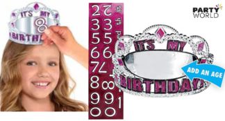 pink tiara happy birthday girl customizable