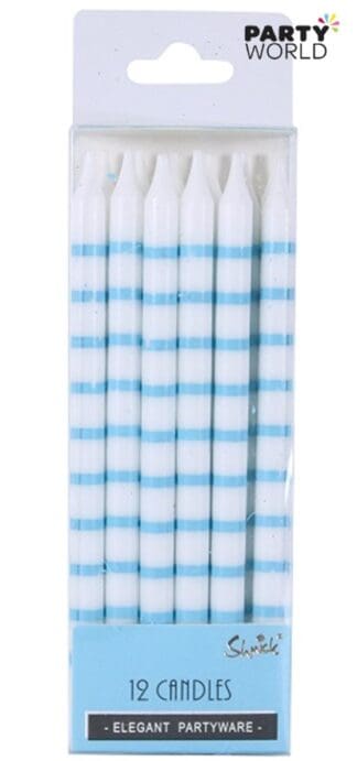 white and blue striped candles